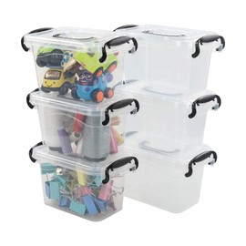 Idotry 6-Pack Mini Plastic Storage Latch Box, 1.5 L Clear Plastic Mini Latch Box