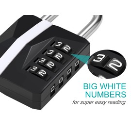ZHEGE Locker Lock, Combination Lock Outdoor Weatherproof, [2023 Upgraded] Big White Number Lock for Gym Locker, School Lockers,Toolbox, Fence Gate, Sheds, 4 Digit Padlock Heavy Duty (2 Pack, Black)