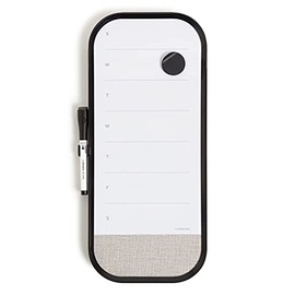 U Brands Modern Bevel Dry Erase Weekly Calendar with Linen Bulletin Section, Includes Magnet and Marker, 7” x 16”