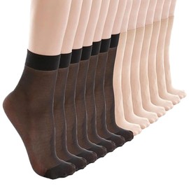 KEYRI 14 Pairs Women's Pop Socks, Ankle Sheer Socks Nylon Pop Socks Hosier Transparent Thin Sock Ankle Socks Reinforced Toe for Women and Girls (UK, Alpha, One Size, Regular, Regular, Black, Nude)