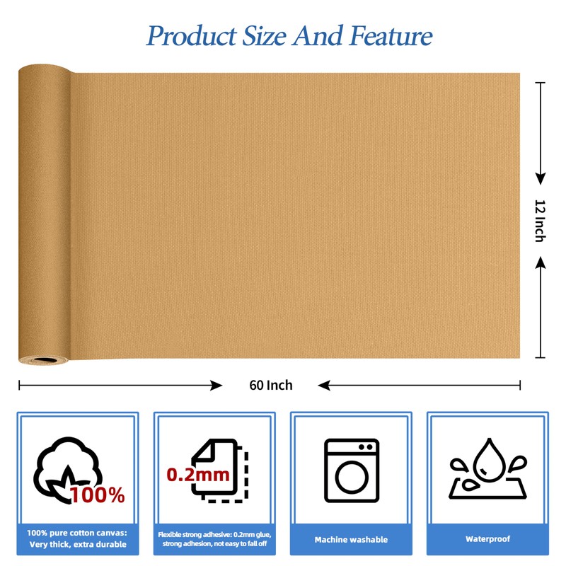 KING MOUNTAIN Canvas Iron on Patch,12"×60",Waterproof 100% Cotton Fabric Repair