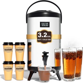 WantJoin Insulated Beverage Dispenser-75 Cup Hot&Cold water Urn for Catering-Stainless Steel Premium 12 L/3.2 Gallon Hot Drink Dispenser with Spigot for Coffee & Hot tea,Cold Milk,Water,Juice(Silver)