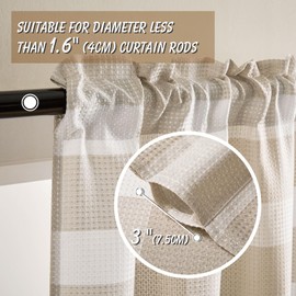 Home Queen Ruffle Waffle Swag Curtain Valances for Bathroom Window, Scallop Baffalo Check Kitchen Window Valences, 36 W x 36 L, 2 Panel, Taupe