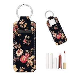 PLKTJOSA Leather Chapstick Holder Keychain, Unisex Lip Balm & Lipstick Sleeve for Everyday Use(Art Flowers)
