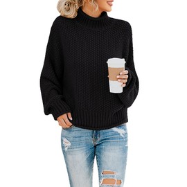 Saodimallsu Womens Jumper Turtleneck Oversized Sweaters Batwing Long Sleeve Pullover Loose Chunky Knit Tops(X-Large, Black)