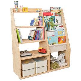 MORIMOE Kids’ Bookcase & Toy Storage Organizer, Solid Wood, 100% Non-Toxic, Multipurpose Bookshelf for Playroom, Toddler Room, Classroom, Large Capacity