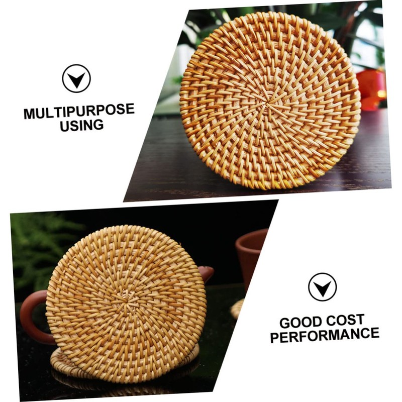 Gatuida 4Pcs Rattan Woven Heat Insulation Mats Handmade Coasters Bowl