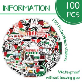 KIRZAX 100 Palästinensische Aufkleber,Free Palestine Sticker,Auto-Dekorationsaufkleber, Selbstklebende Wasserfeste Aufkleber,für Laptop, Wasserflasche, Gitarre, Fahrrad