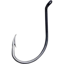 Eagle Claw Lazer Sharp Long Shank Octopus Hook, Offset Up Eye, Barbed, Size 1/0, Medium Wire, 50 Hooks, Platinum Black
