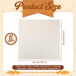 Fanfanwin Tea Towels for Baking Sourdough Bread Towel 28"x28" Flour Sack Towels All-Cotton Sack Bread Cloth Absorbent Kitchen for Making Basket Cloth Napkin Dough Raising Baguettes(6 Pcs)
