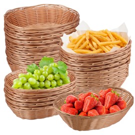 kukmakri 9 Inch Oval Poly Wicker Baskets - Bulk, 23 Pack, Bread Baskets for Serving, Empty Gift Baskets, Small Wicker Baskets, Durable Bread Baskets - Food Serving Baskets for Home & Restaurant Use