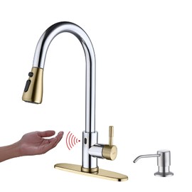 Moen Arbor Motionsense Touchless Kitchen Faucet with Pull Down Sprayer, Single Handle High Arc Pull Out Faucet for Kitchen Sink, Gold and Polished Chrome