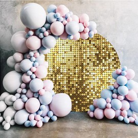 Laeacco 7.5x7.5ft Gold Printed Round Backdrop Cover Not Real Shimmer Golden Round Backdrop Party Arch Photo Background for Wedding Engagement Birthday Family Holiday Decoration Photo Booth Video Props