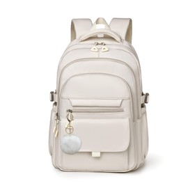 NIWEIYA Backpack for Girls Teens, Solid-Color School Backpack for Boys Kids, Aesthetic Bookbag for Middle & High School Travel Daypack,Beige