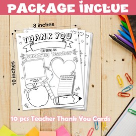Fbitey Teacher Appreciation Card, 8"×10" Thank You Cards for Teacher, 10 PCS Fill in the Blank Cards for End of Year & Teacher Retirement - A01