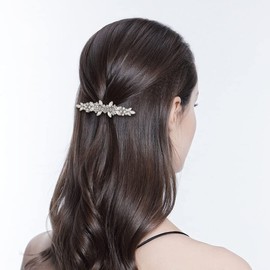 EVER FAITH Bridal Crystal Flower Hair Barrette Clip for Woman, Marquise Round Rhinestone Cluster Hair-Barrette for Banquet Clear Silver-Tone