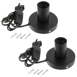 HUAREW Polished Metal Desktop Lamp Base, E26 E27 Screw Light Socket Edison Bulb Holder Base, Small Industrial Table Lamp Base Only, 6ft Cord On/Off Switch US Plug (Black,2 Pack)
