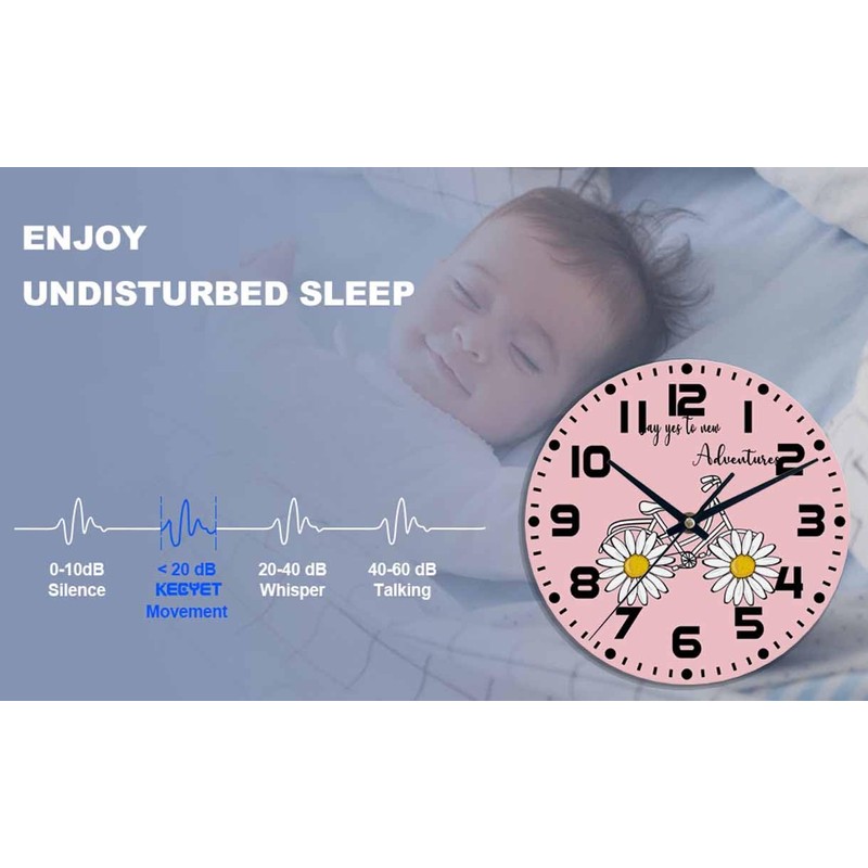 NOMEDOGYIM Bicycle Wall Clock Battery Operated Daisy Pink Background Wall