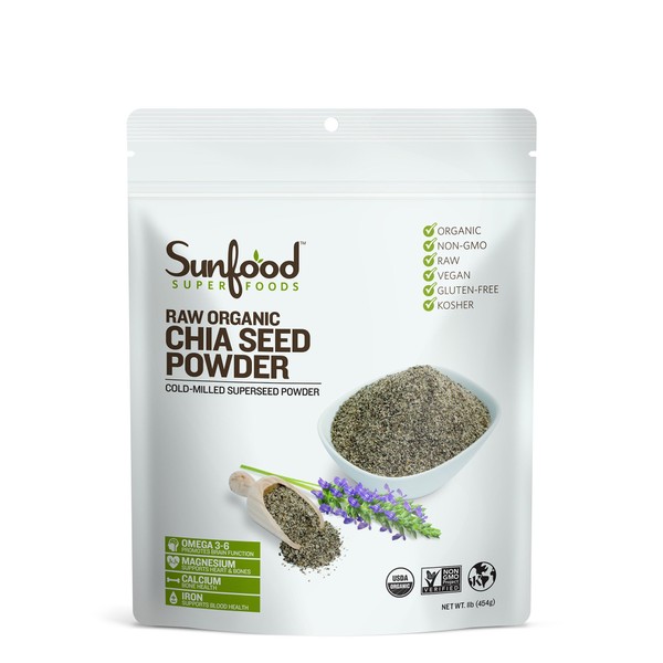 Polvo de semillas de chía orgánico crudo – 454 g, Polvo, 453 gramos (16 onzas)