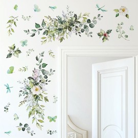 Watercolor Hanging Vine Wall Decals Green Leaves Wall Stickers for Living Room Plants Wall Art Mural Decals Peel and Stick Rustic Vines Wall Sticker for Bathroom Kids Bedroom Living Room Nursery Decor
