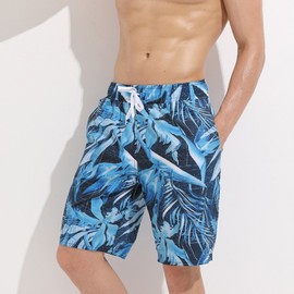 Men's Blue Pattern Rash Guard Swim Shorts Blue-XL