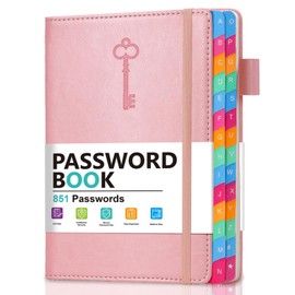 hi!SCI Password Keeper Book with Colorful Alphabetical Tabs, Hardcover Password Log-book for Internet Password and Website Address, 5.8"×8.4" Password Notebook for Home Office (Pink)