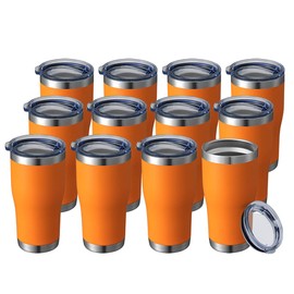 HASLE OUTFITTERS 20 oz Tumbler Bulk, Stainless Steel Tumblers with Lid, Vacuum Insulated Tumbler, Double Wall Powder Coated Cup, coffee mugs, Orange, 12 Pack