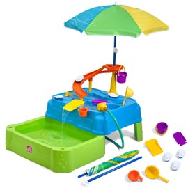 Step2 Waterpark Wonders Two-Tier Water Table, Kids Water Activity Sensory Playset, Comes with Umbrella, Summer Outdoor Toys, 11 Piece Water Toy Accessories, for Toddlers 1.5+ Years Old