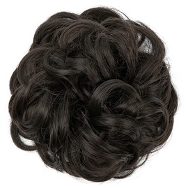 JJstar Hairpiece with Elastic Band, Large Bun Hairpiece, Black Brown, Curly Hair Scrunchie with Hair, Updo Hairstyles, Hair Extensions, Messy Bun Hairpieces for Women, Girls, Ponytail