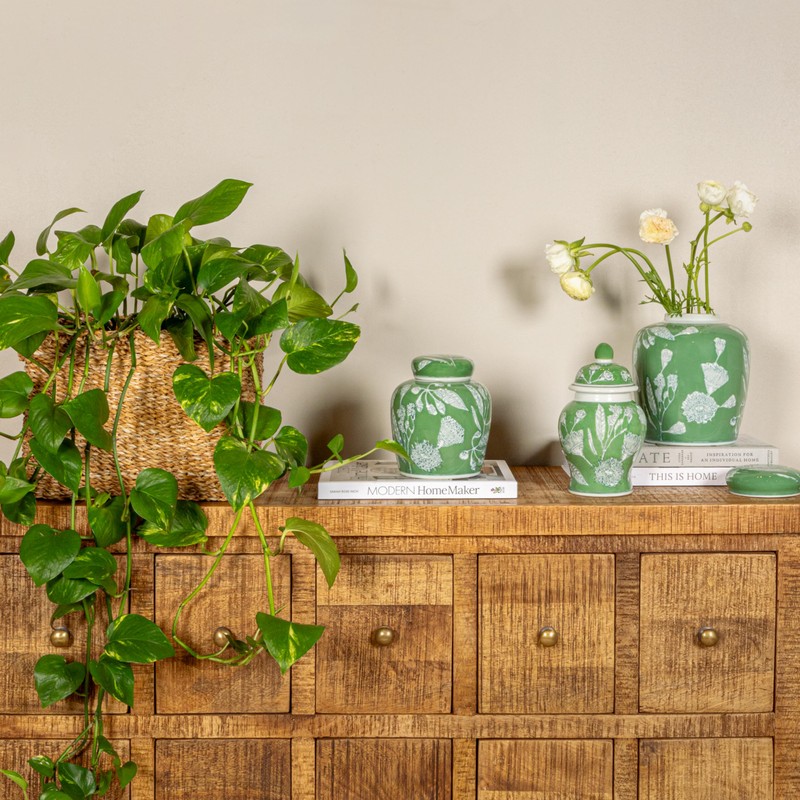 Creative Co-Op Decorative Ceramic Ginger Jar with Lid, Green