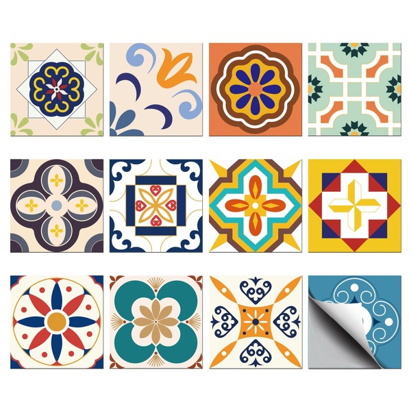 CHGCRAFT 36pcs 12 Styles Spanish Mediterranean Style Pattern Tile Stickers