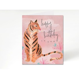 Birthday Card with Gold Foil Detail and Embossing. Bengal Tiger Illustration. Suitable for All Ages.