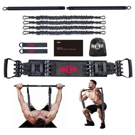 INNSTAR Gym 3.0 Portable Home Gym Training Set, Adjustable Bench Press Squat Resistance Bands with Fitness Bar, Foot Cover, Full Body Workout Fitness Equipment, All in One Gym for Home, Travel poly cord straps - Color: Black Set