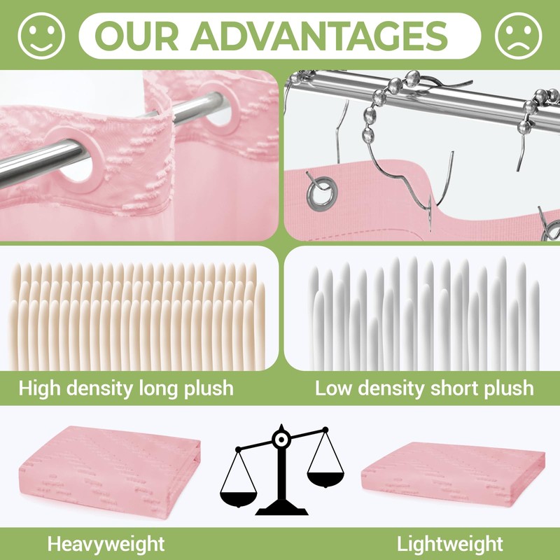 WONICY Extra Long No Hook Shower Curtain with Snap in