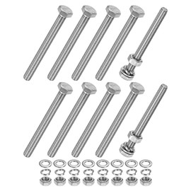 M METERXITY 10-Pack Hex Head Screw Bolt with Nuts Flat & Lock Washers M6x60mm Stainless Steel Bolts and Nuts Kit Fully Threaded Metric Bolt Assortment for Equipment/Machinery