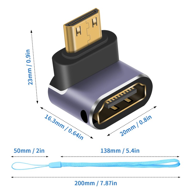 Duttek HDMI to Mini HDMI 8K Adapter(2 Pack),Down Angle Mini