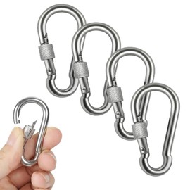 YAISUHCHNYE 4 PCS M4 Carabiner Clips 304 Stainless Steel Spring Clips Snap Hooks With Nut Gauge Carabiner Keychain Clips for Backpack Dog Leash Fishing Camping Awning