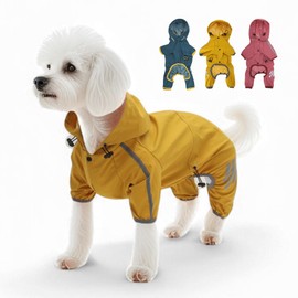 RENEWREVITAL Dog Raincoat, Waterproof Jacket with Hood, Rain Coat for Dogs, Reflective Lightweight, Large, Yellow