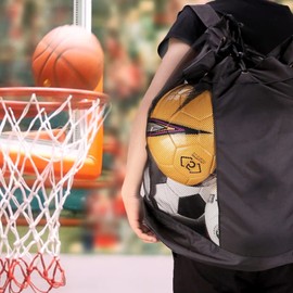 SacJkt Ball Net, Ball Bag, Large Mesh Ball Bag with Drawstring and Adjustable Shoulder Straps, Waterproof Storage Bag for Football, Basketball, Volleyball, 72 x 50 cm