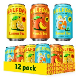 HALFDAY Prebiotic Iced Tea Lemon, Peach, Sweet Tea Variety Pack, Gut Health, Plant Fiber & Prebiotics, 3-5g of Sugar, 35 Calories, Natural Caffeine, Gluten Free, Keto 12 fl oz (12 pack)