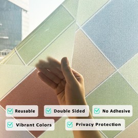 Flortlias Window Privacy Film Stained Glass Frosted Glass, Static Cling Window Clings Retro Decorative for Bathroom, Home, Front Door Coverings UV Protection Heat Blocking, Contemporary, 16.93''