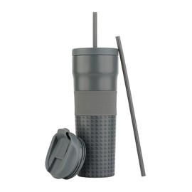 LUCKMAN Vaso Térmico de Acero Inoxidable 700ML para Frío y Caliente, 2 Tapas y 2 Popotes, Termo para Café y Agua, Doble Aislamiento Hermético Antigoteo, Regalos para Hombre y Papá – Modelo Alfie Gris
