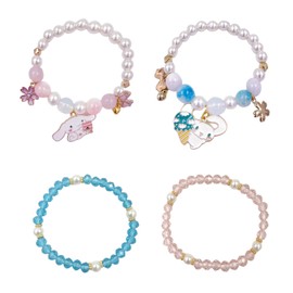 Ubephant Anime Bracelets, 4 Pieces Anime Bracelet Girls, Anime Bracelets Cartoon Girl Bracelet, Crystal Bead Bracelets, Anime Matching Bracelets for Girls, Gift, Plastic