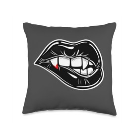 Vampire Teeth x Biting Lip Throw Pillow