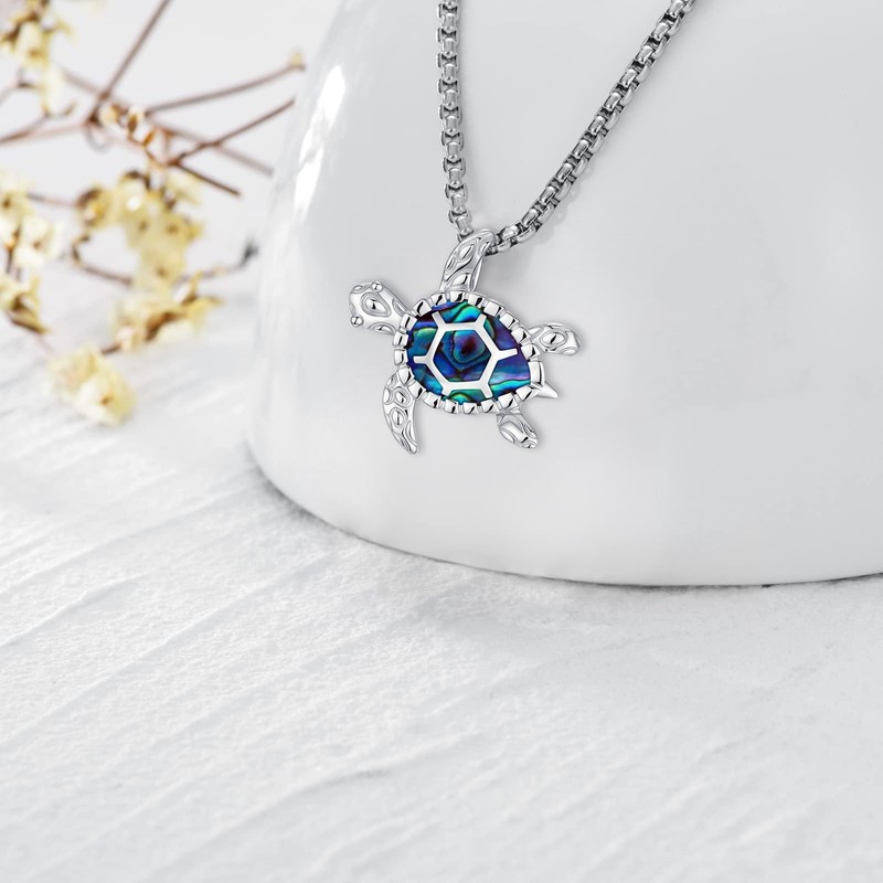 LOOVE Sterling Silver Turtle Necklace for Women Abalone Shell Ocean