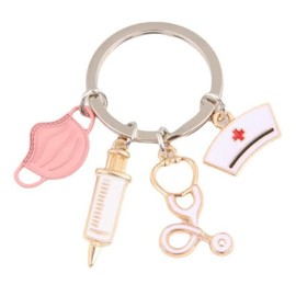 chichengnian Doctor Medical Tool Keychain Stethoscope Syringe Face Mask Key Ring Nurse Keychain Gift Keychain Souvenir Doctor Appreciation Gift (Pink)