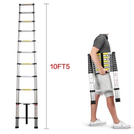 SIKY Aluminum Telescopic Portable Adjustable Folding Extension Ladder 10.5 Ft/3.2M Heavy Duty Compact Multi-Purpose Telescoping Attic Tall Ladder Non-Slip for Indoor Outdoor Work 330lb Load