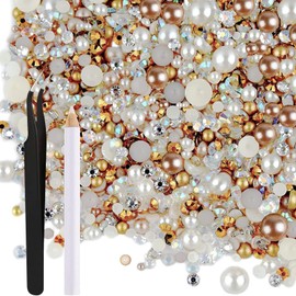 Mix Flat Back Pearls and Rhinestones 50g for Crafts Mixed Size 3mm-10mm Flat Back Rhinestones for Crafts Flatback Pearls for DIY Art Shoes Clothes Tumblers Mugs Nail