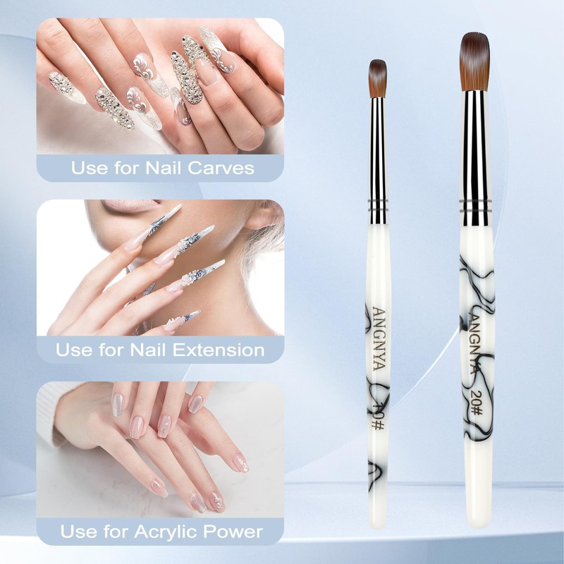 ANGNYA Big Size Acrylic Nail Brush Classical Design White Acrylic
