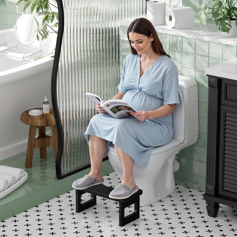 Bathway Squatting Potty Stool, Foldable Black Poop Stool, Bamboo Toilet
